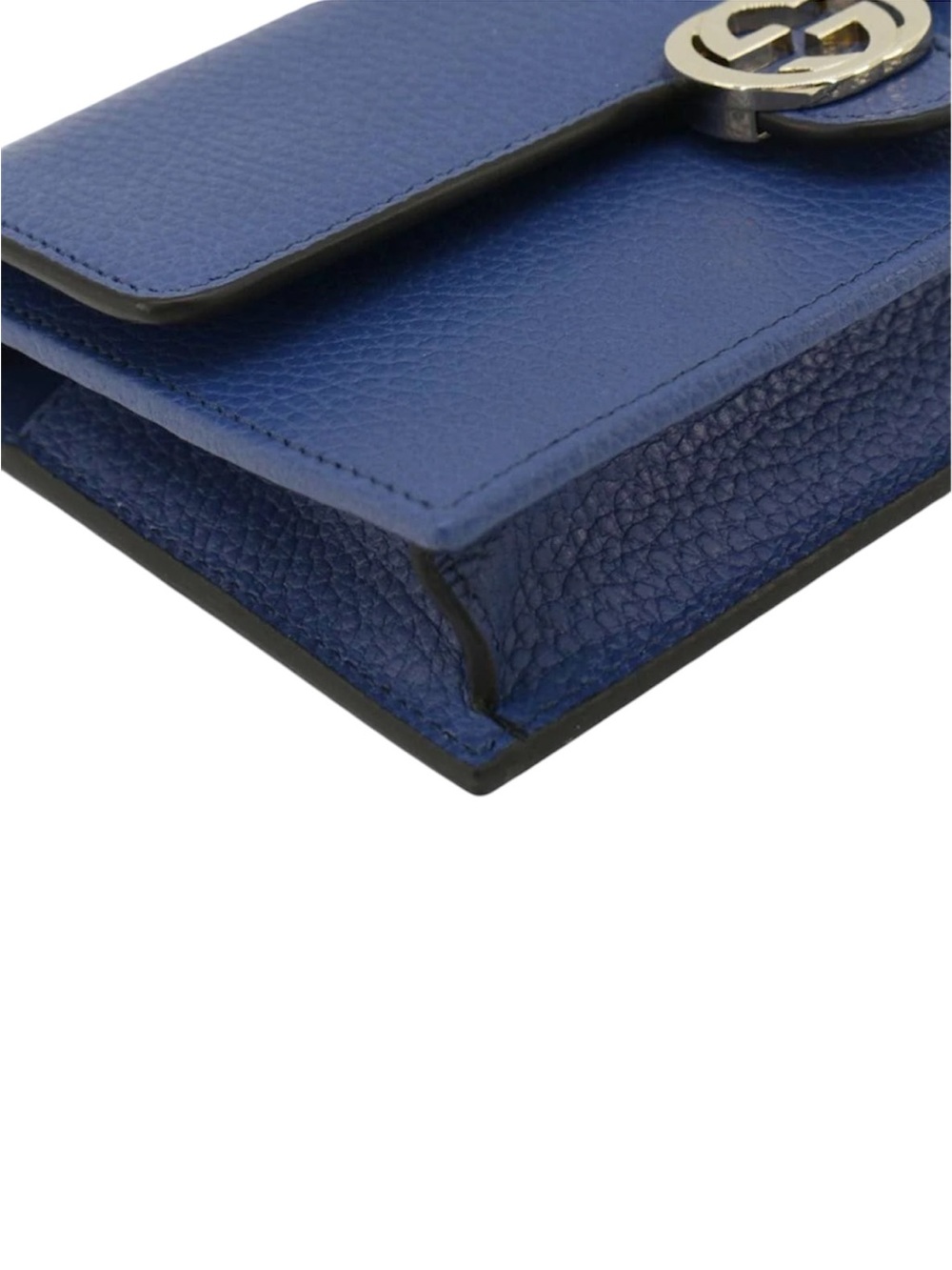 GUCCI Dollar Interlocking G Calfskin Leather Chain Wallet Crossbody Bag Blue - Picture 6 of 12